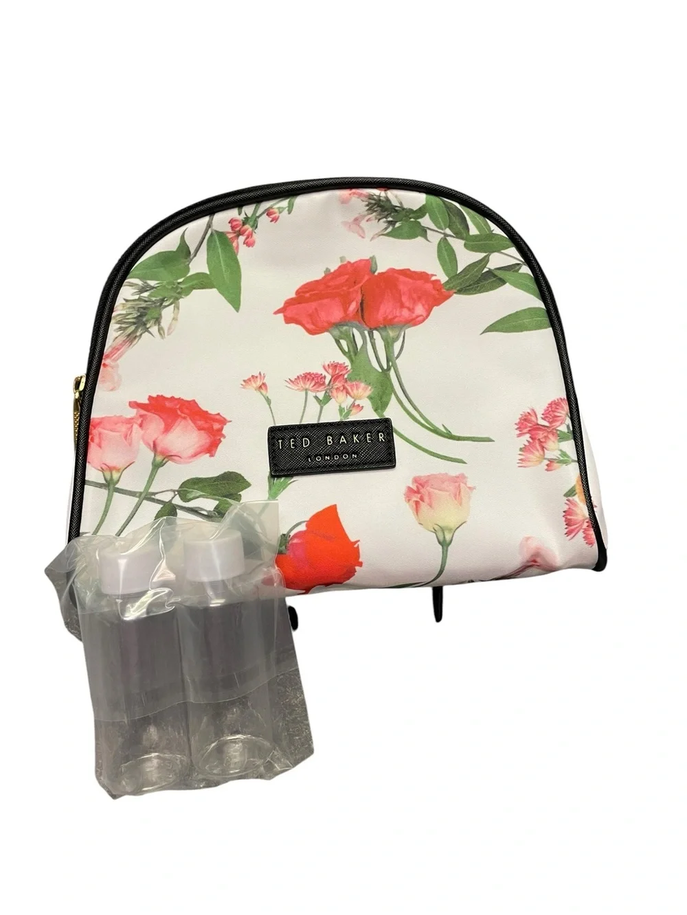 Ted Baker White Floral Zip Cosmetic Pouch with Black Trim